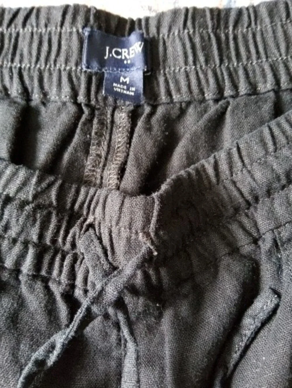 J. Crew Black Linen Elastic Waist Drawstring Shorts Ladies Medium with Pockets